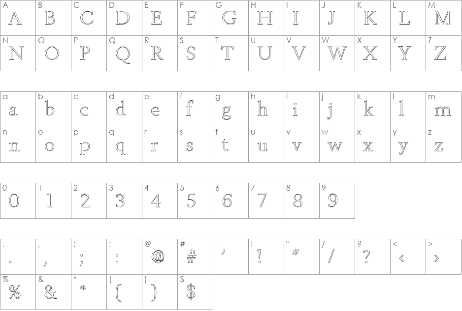 BrandonBeckerOutline-ExLight font character map preview