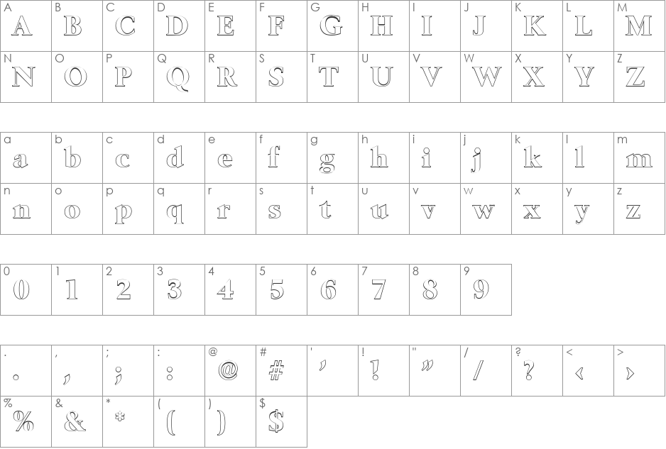 BrandonBeckerOutline-ExtraBold font character map preview