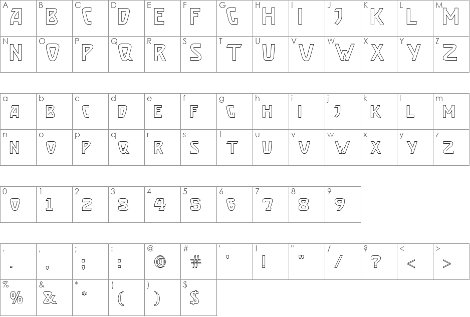 Brassett_Outline font character map preview
