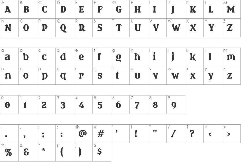 Brasspounder SC font character map preview