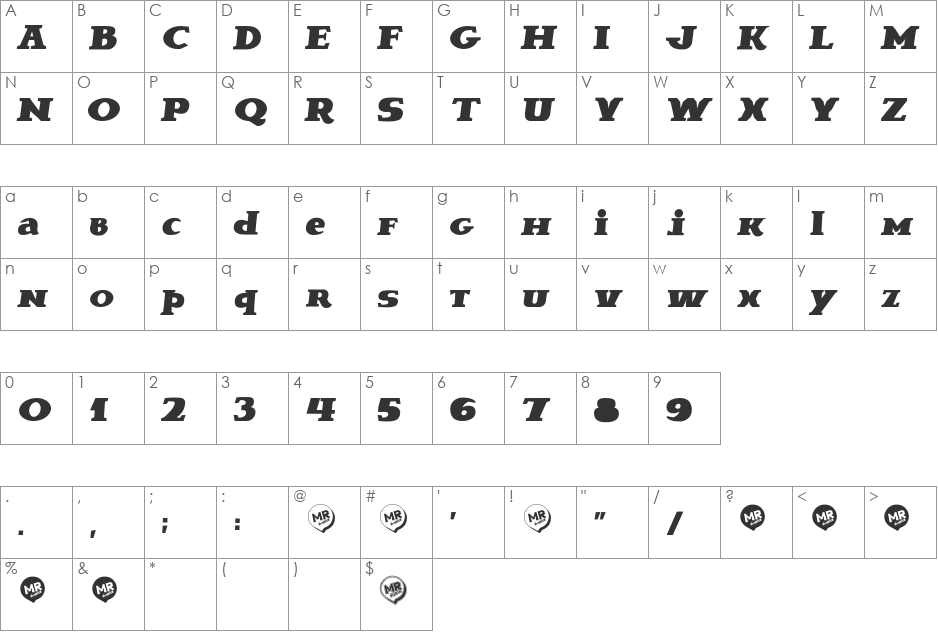 Brava font character map preview