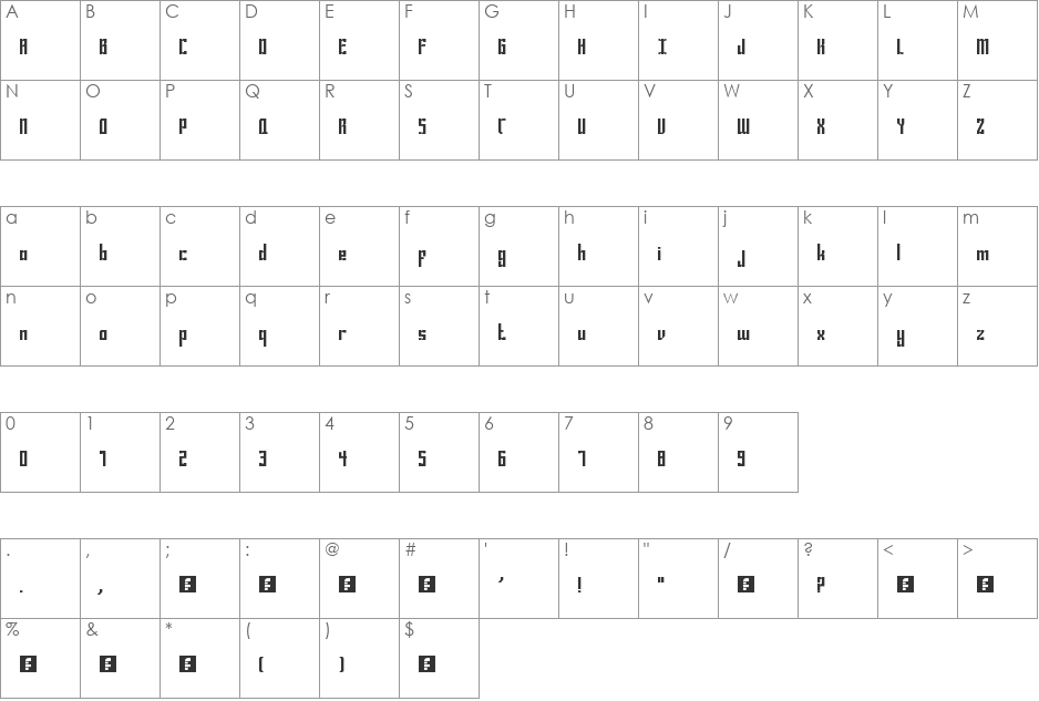 Bravado Spaced font character map preview
