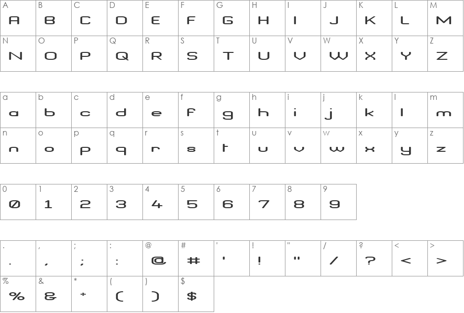Brave New Era (flat) G98 font character map preview