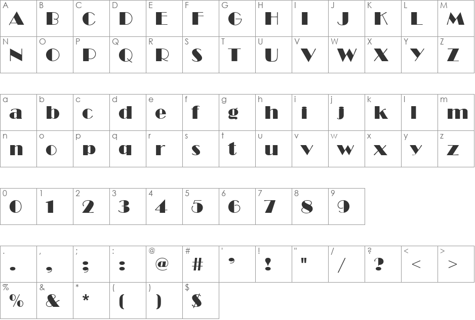 Bravo font character map preview
