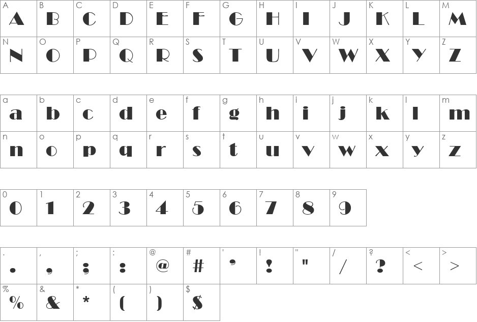 Bravo Cyr font character map preview