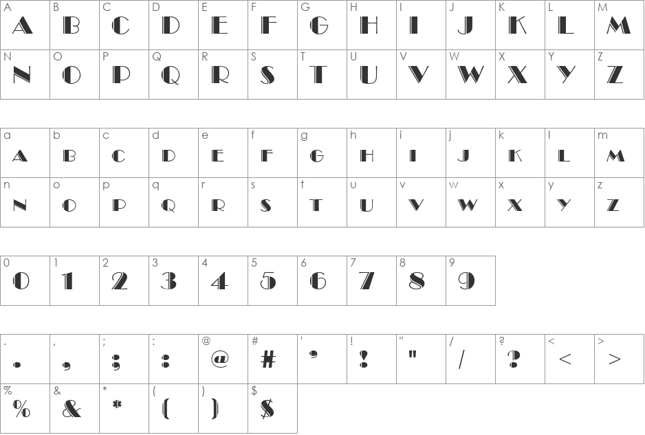 BravoEngraved font character map preview