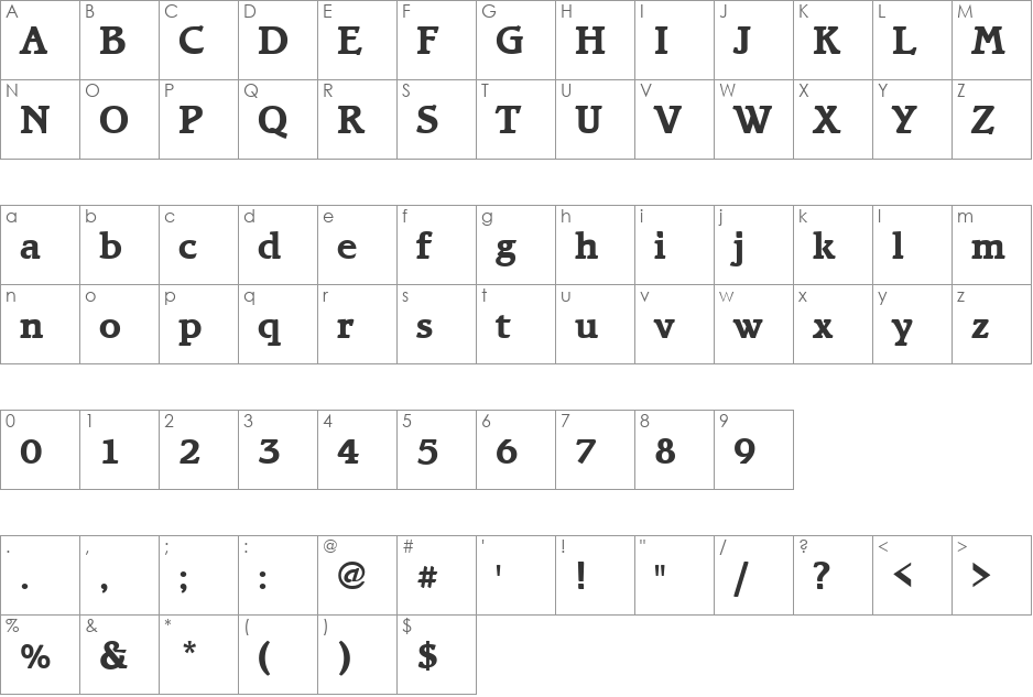 BravoH font character map preview