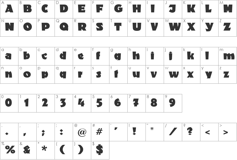 Bravour font character map preview