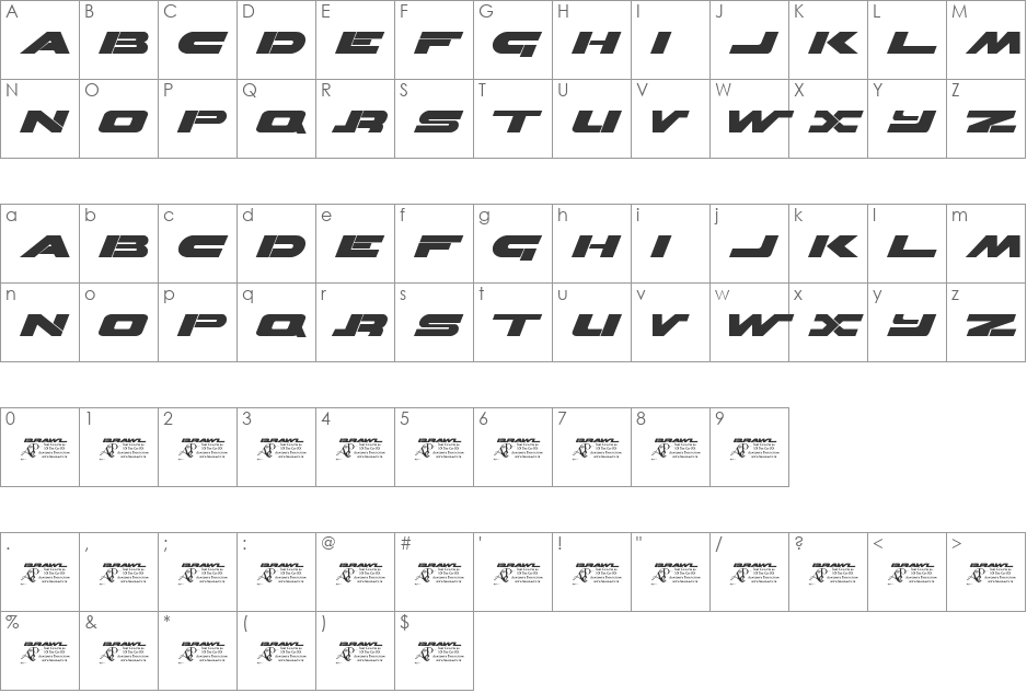 Brawl font character map preview
