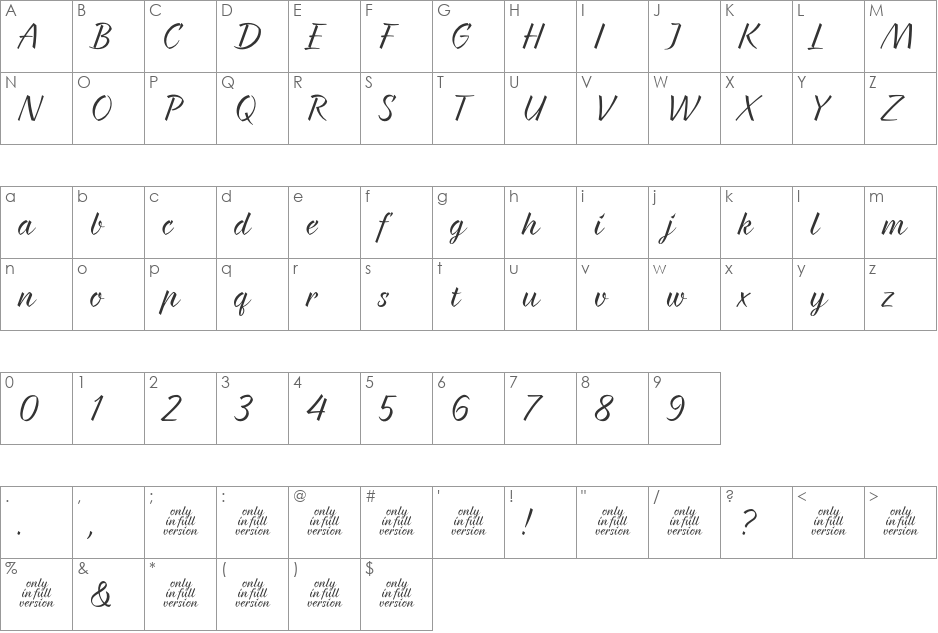 Braxton font character map preview