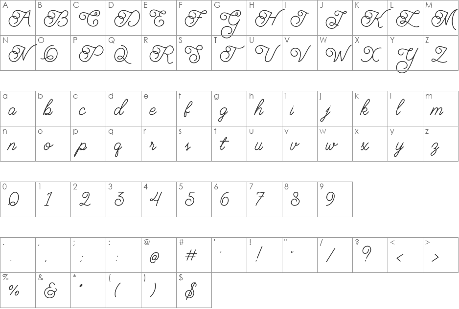 Brayden Script font character map preview
