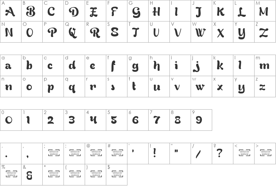 Bready Alternates Demo font character map preview