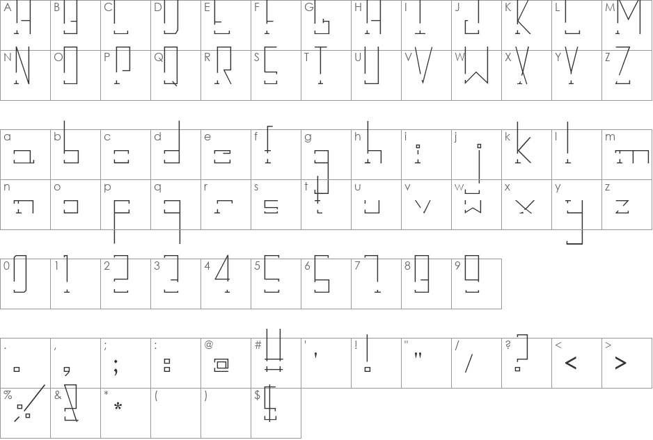 Break Down font character map preview