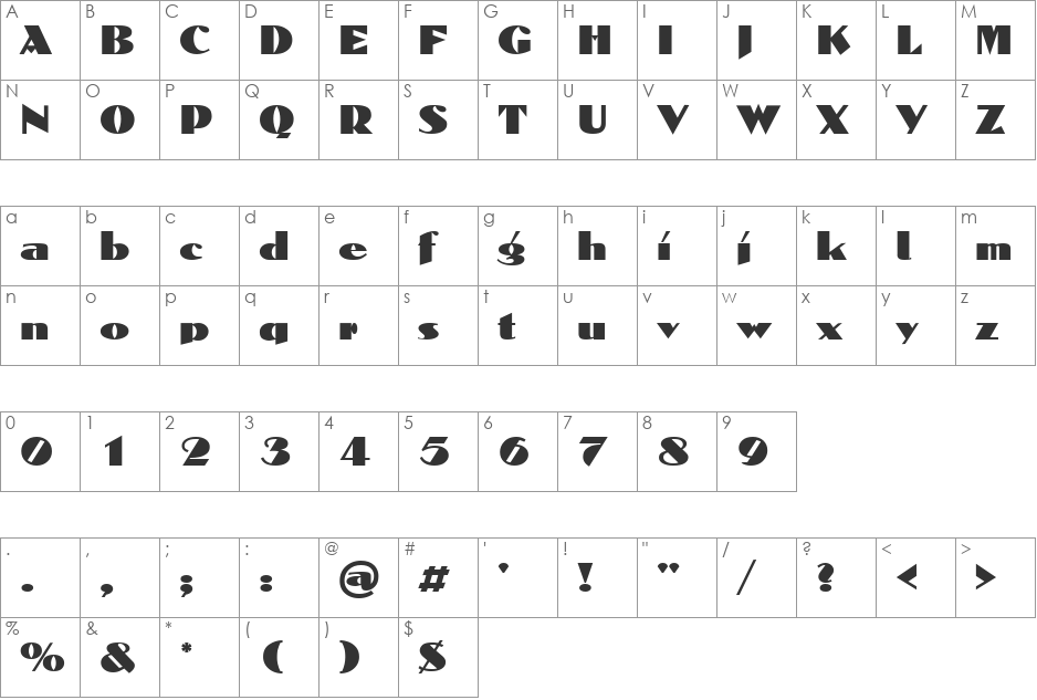 Agenda font character map preview