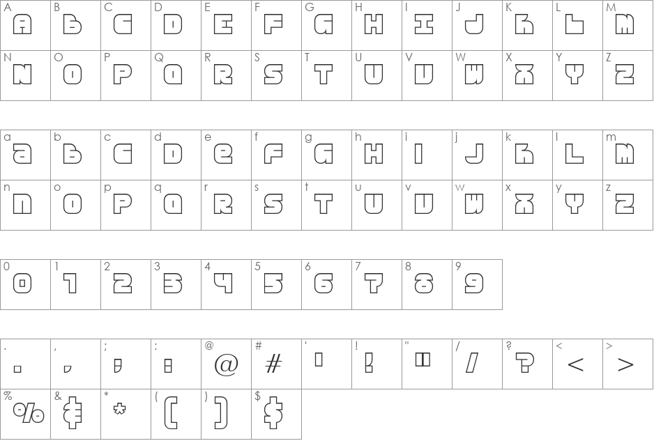 Breakbeat BTN Outline font character map preview