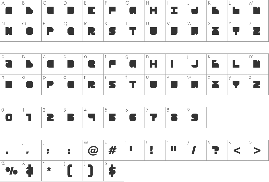 Breakbeat BTN Solid font character map preview