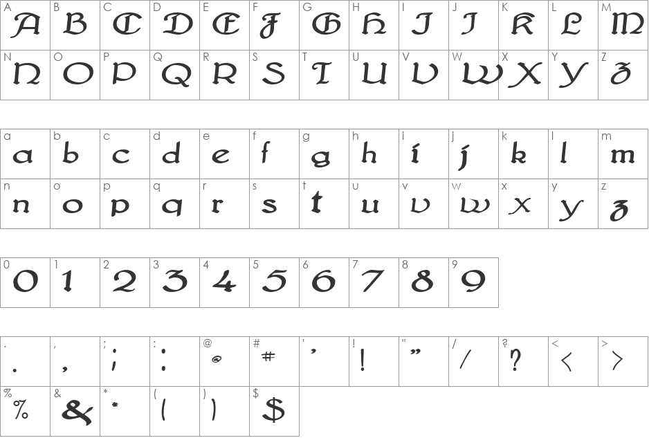 BreakersSSK font character map preview