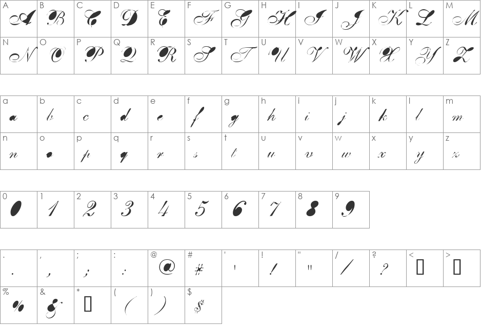 BreastBomb font character map preview