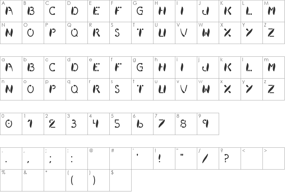 Breath font character map preview