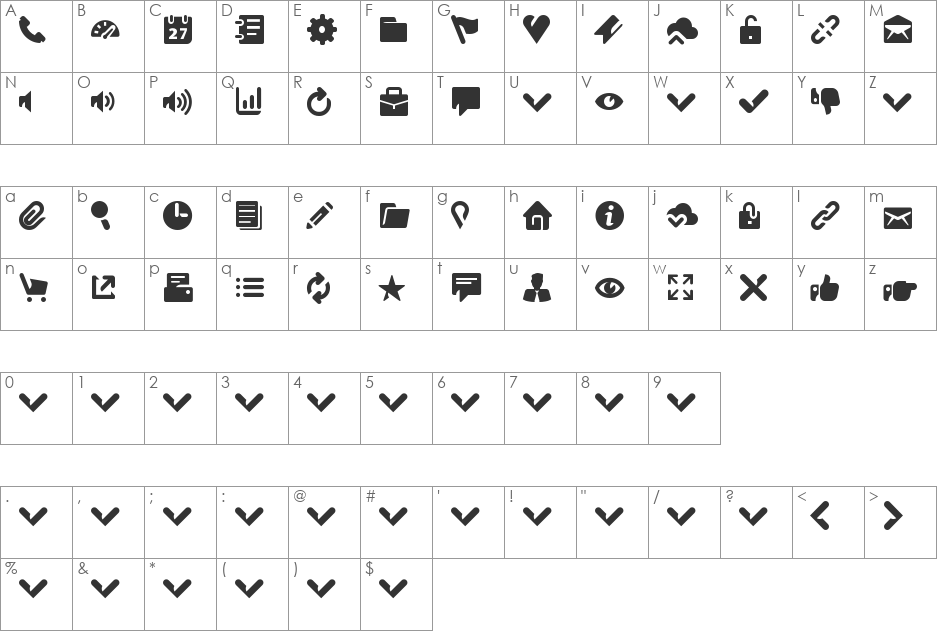 Breezi Icon Set font character map preview