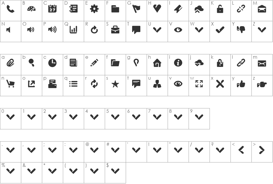 Breezi Icon Set font character map preview