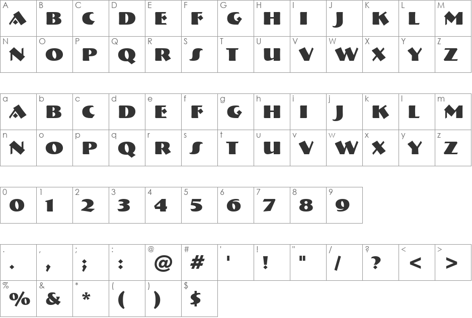 Bremen Blk BT font character map preview