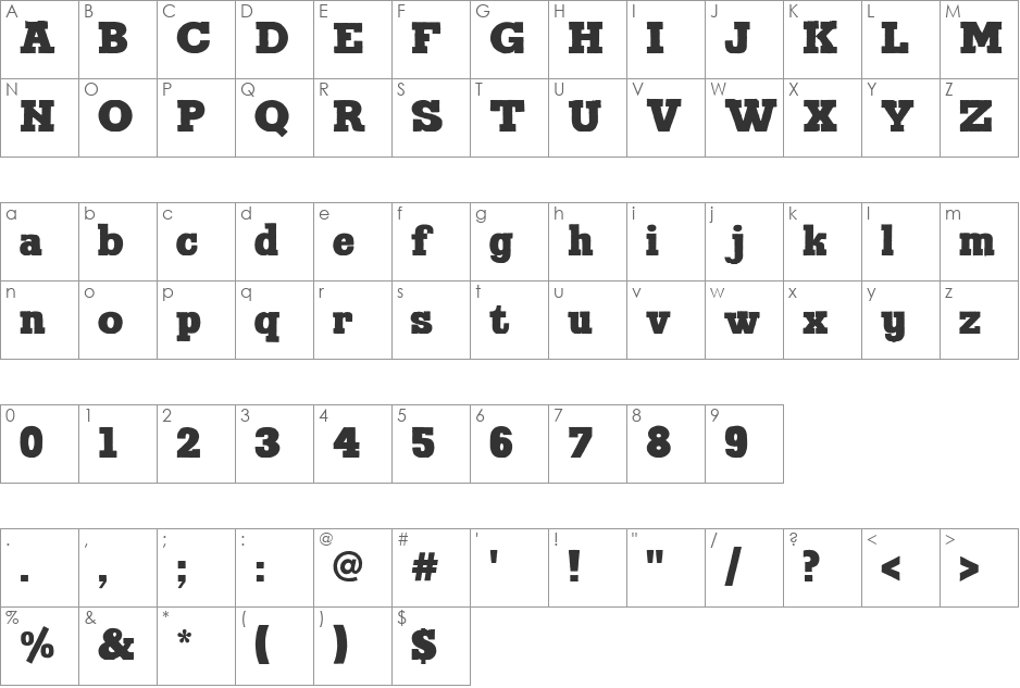 Brennan font character map preview