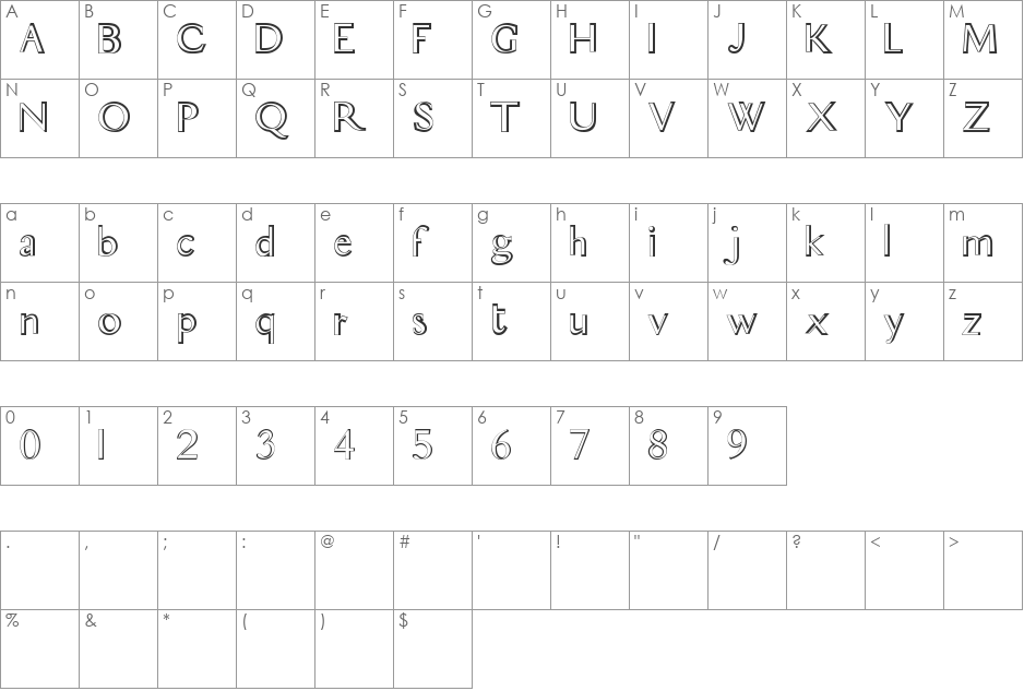 Breo font character map preview