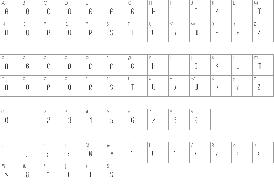 Breve SC font character map preview