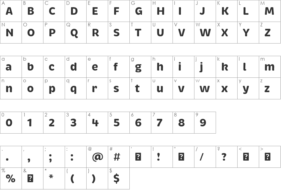 Brevia Bold font character map preview