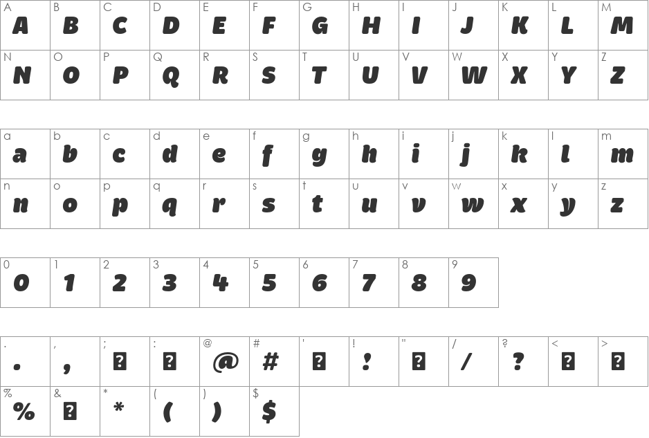 Brevia ExtraBlackItalic font character map preview