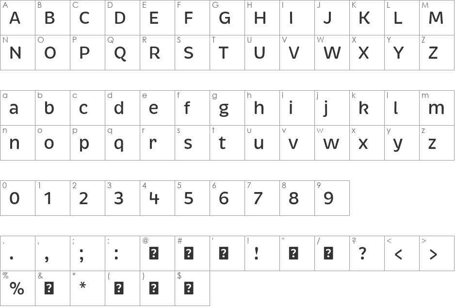Brevia Medium font character map preview