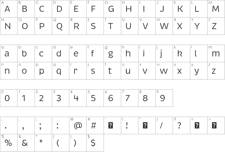 Brevia Regular font character map preview