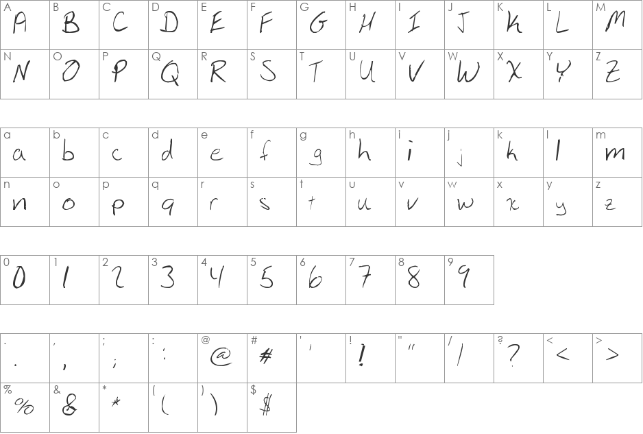 Brian's Font font character map preview