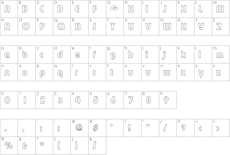 BrianBeckerOutline-ExtraBold font character map preview