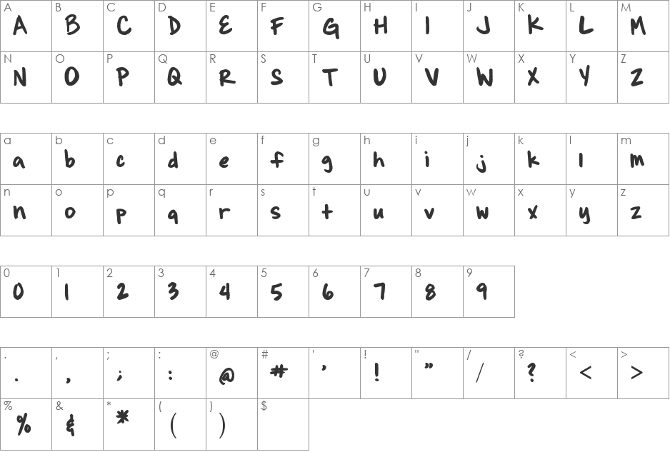 Brianne's hand font character map preview
