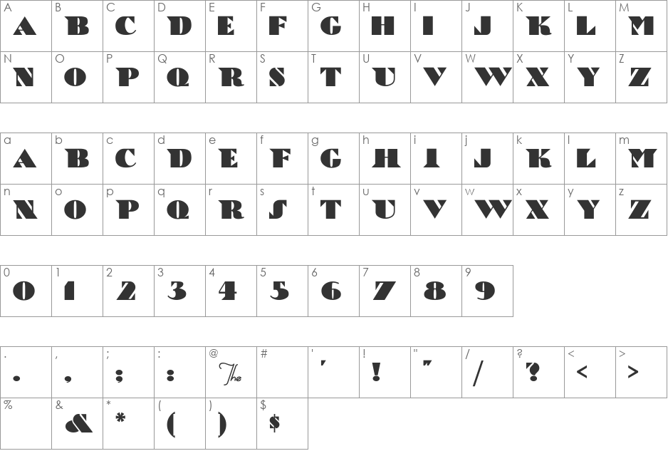 Bric-a-Braque font character map preview