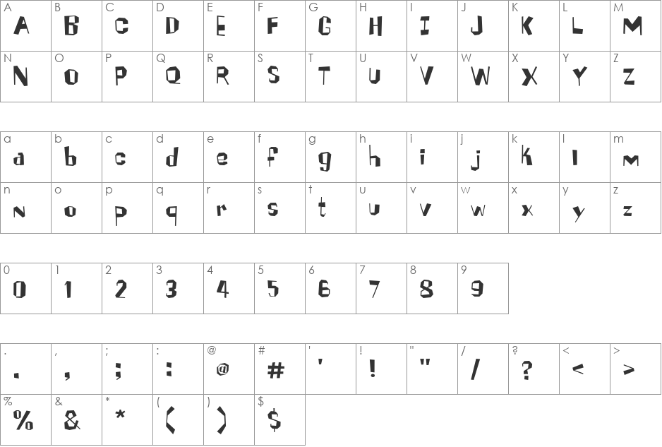Brickhouse font character map preview