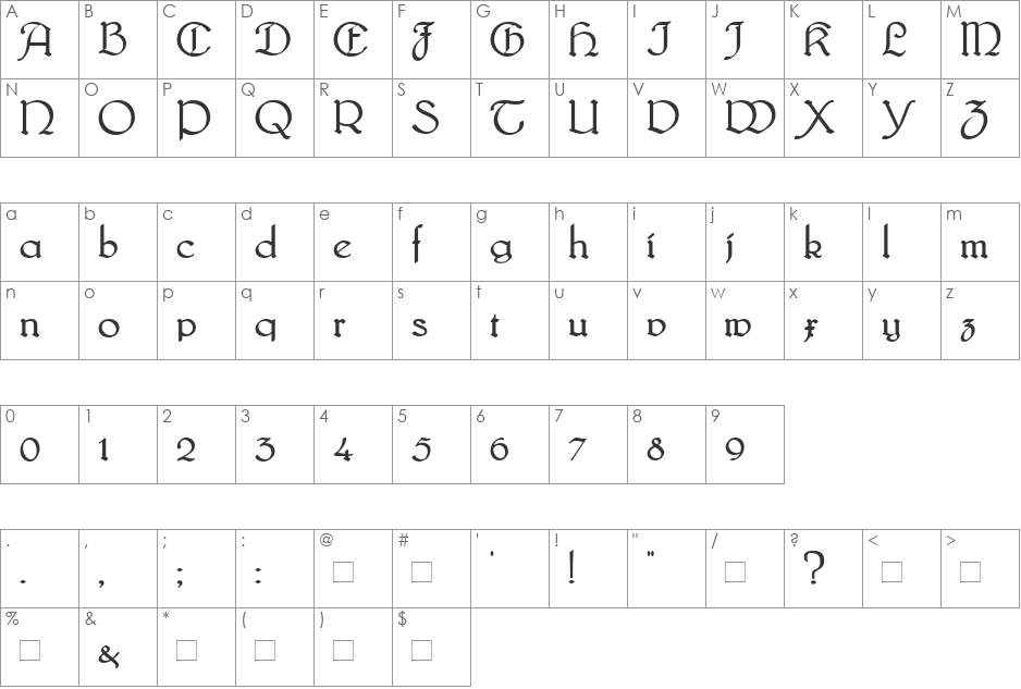 Bridgnorth_Blocked font character map preview
