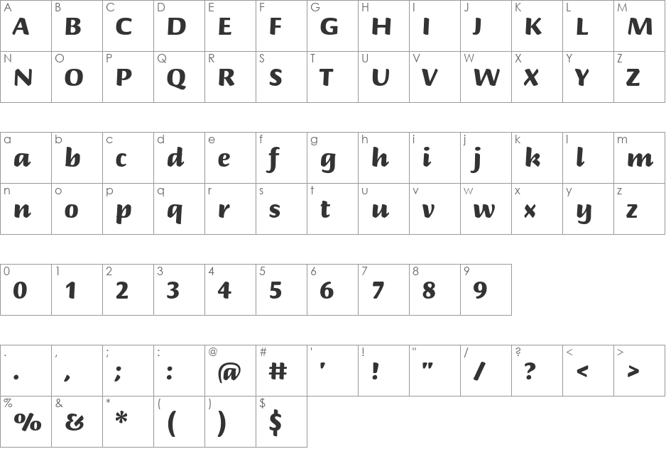 Briem Script Std font character map preview