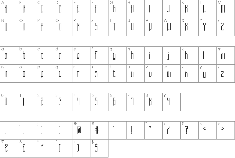 Brigadoom BRK font character map preview