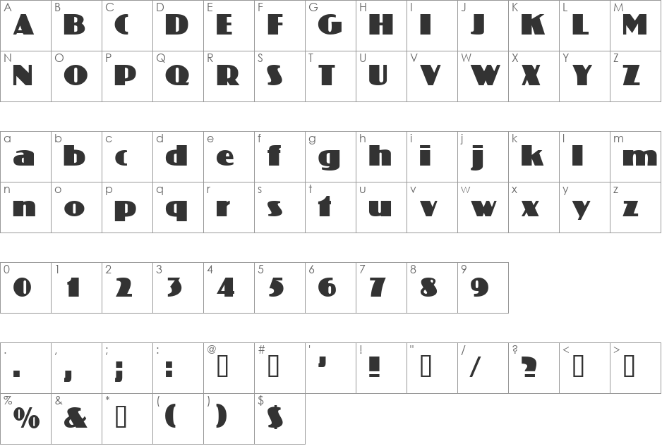 BrigandSSK font character map preview