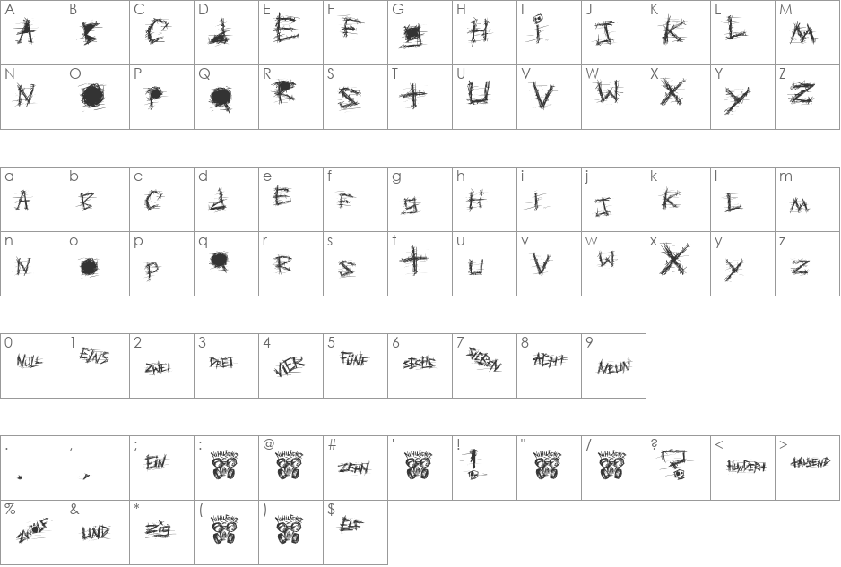 Aggressive Angry Baby Killer font character map preview