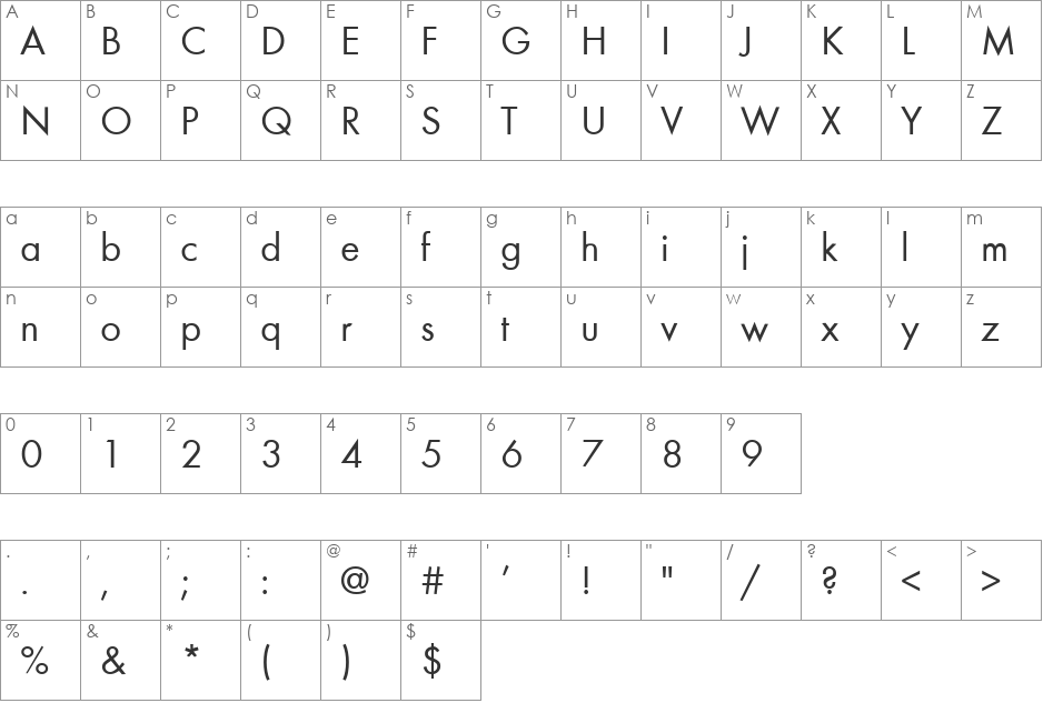 Brillant font character map preview