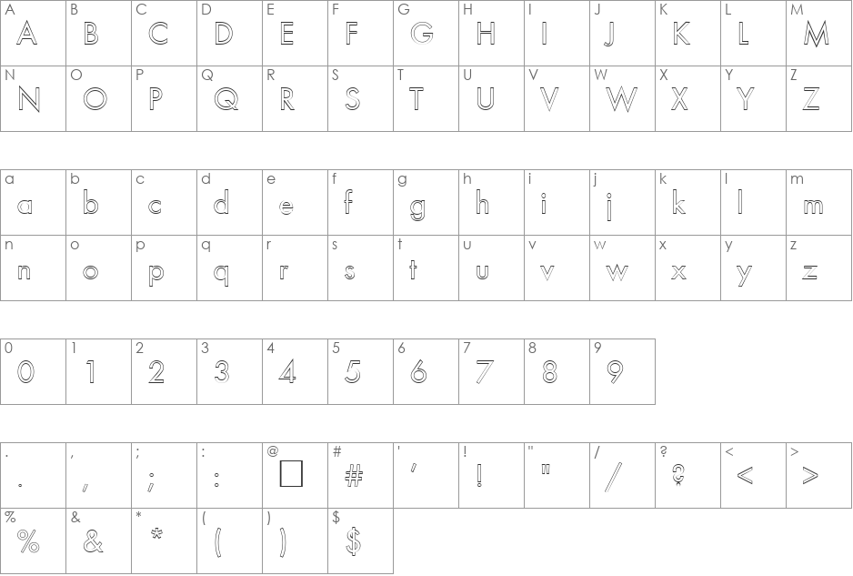 BrillantOpen font character map preview