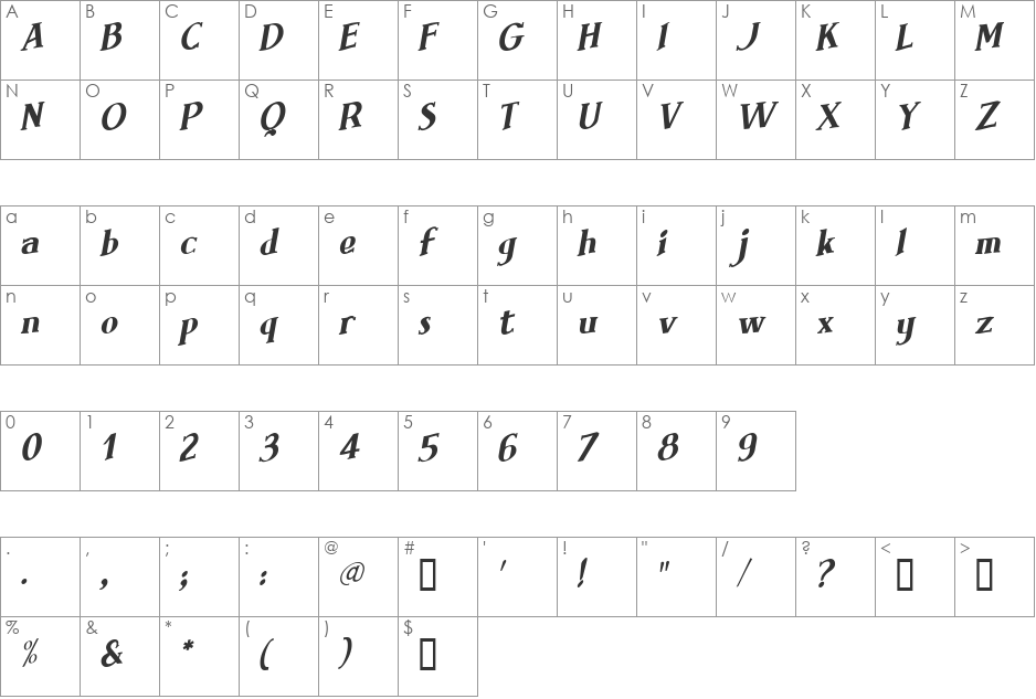 Brimborion Fou font character map preview