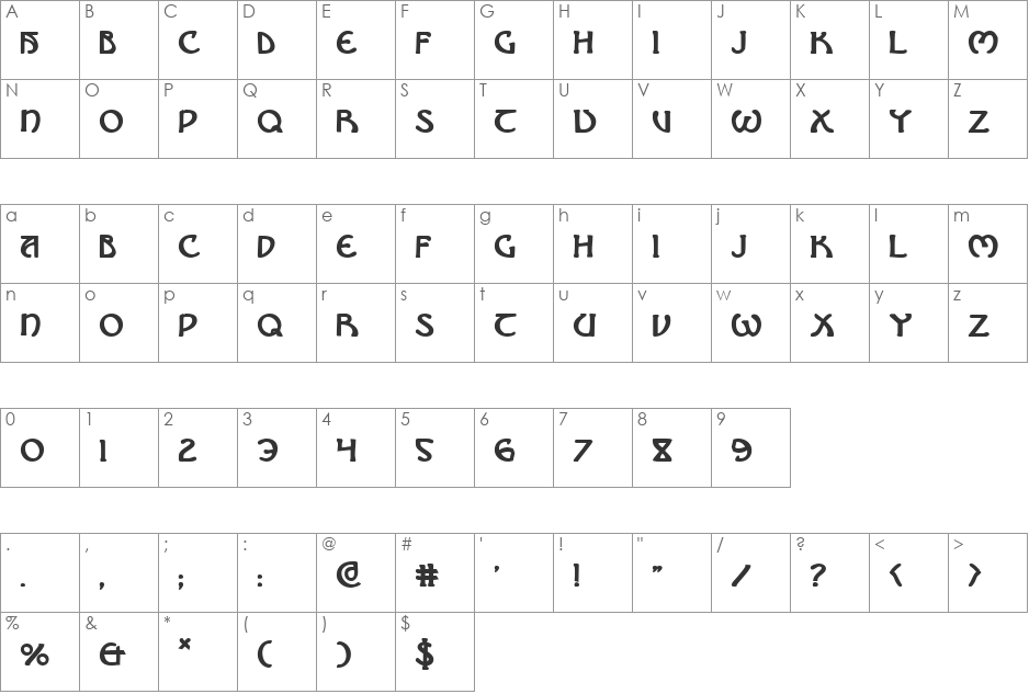 Brin Athyn Bold font character map preview