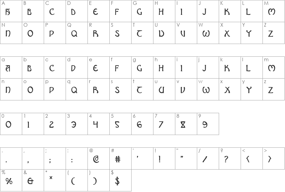Brin Athyn Condensed font character map preview