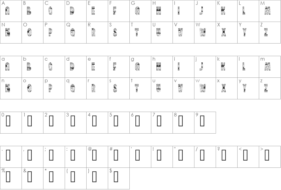 Brinetext Pattern font character map preview
