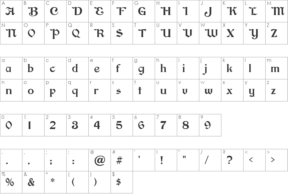 Brinkman font character map preview